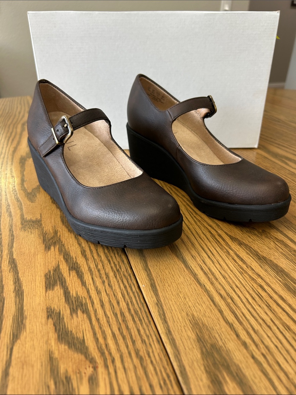 Naturalizer Soul Adore Mary Jane Platform Wedges, Chocolate, size 7, NIB